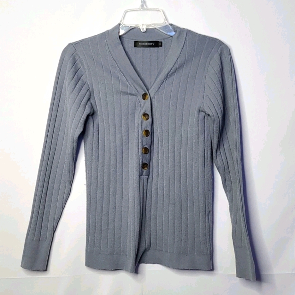 Merokeety vneck half button down sweater sz Small